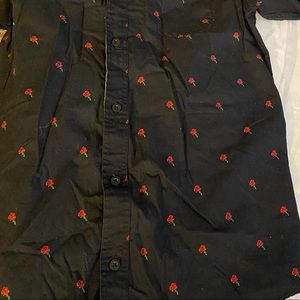Empyre Rose Thorns Black Woven Short Sleeve Button up Shirt